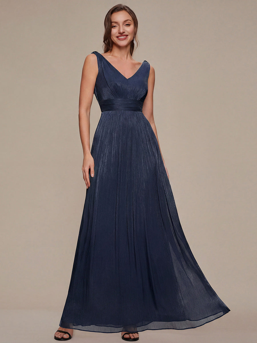 Color=Navy Blue | Wholesale Strapless V-Neck Gathered A-Line Floor Length Evening Dresses-Navy Blue 11