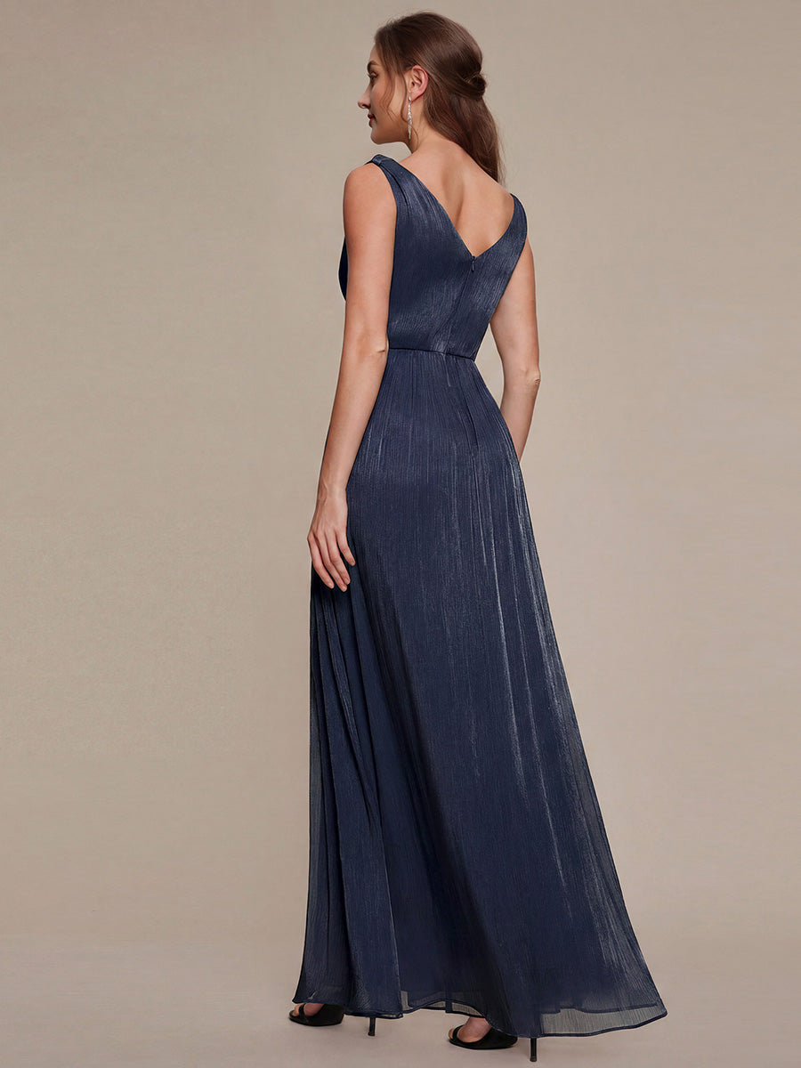 Color=Navy Blue | Wholesale Strapless V-Neck Gathered A-Line Floor Length Evening Dresses-Navy Blue 12