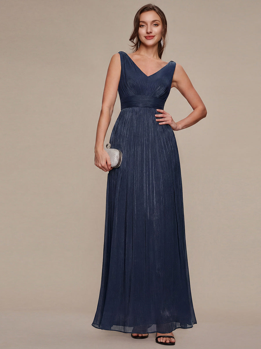 Color=Navy Blue | Wholesale Strapless V-Neck Gathered A-Line Floor Length Evening Dresses-Navy Blue 14