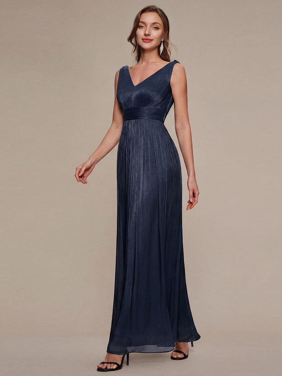 Color=Navy Blue | Wholesale Strapless V-Neck Gathered A-Line Floor Length Evening Dresses-Navy Blue 15