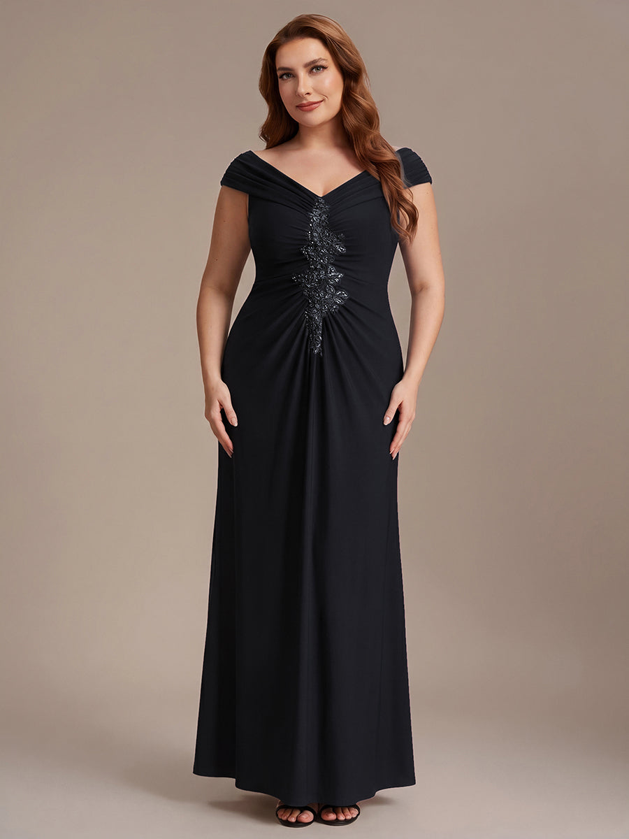 Color=Black | Industrial Use Sleeveless Multi-way V-neck High Stretch Sheath Maxi Evening Dresses-Black 6