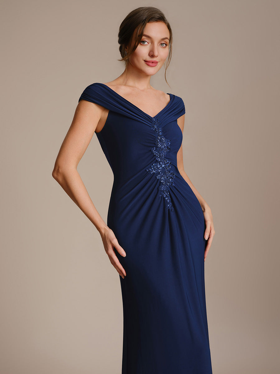 Color=Navy Blue | Industrial Use Sleeveless Multi-way V-neck High Stretch Sheath Maxi Evening Dresses-Navy Blue 13