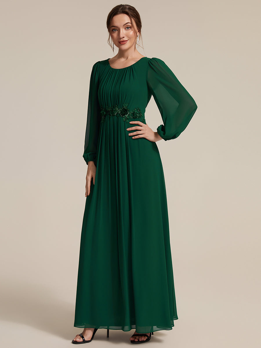Color=Dark Green | Chiffon Puff Sleeve A-Line Evening Dress-Dark Green 3