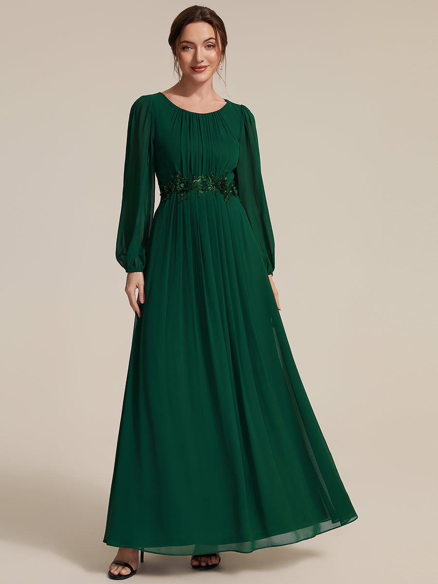 Color=Dark Green | Chiffon Puff Sleeve A-Line Evening Dress-Dark Green 4