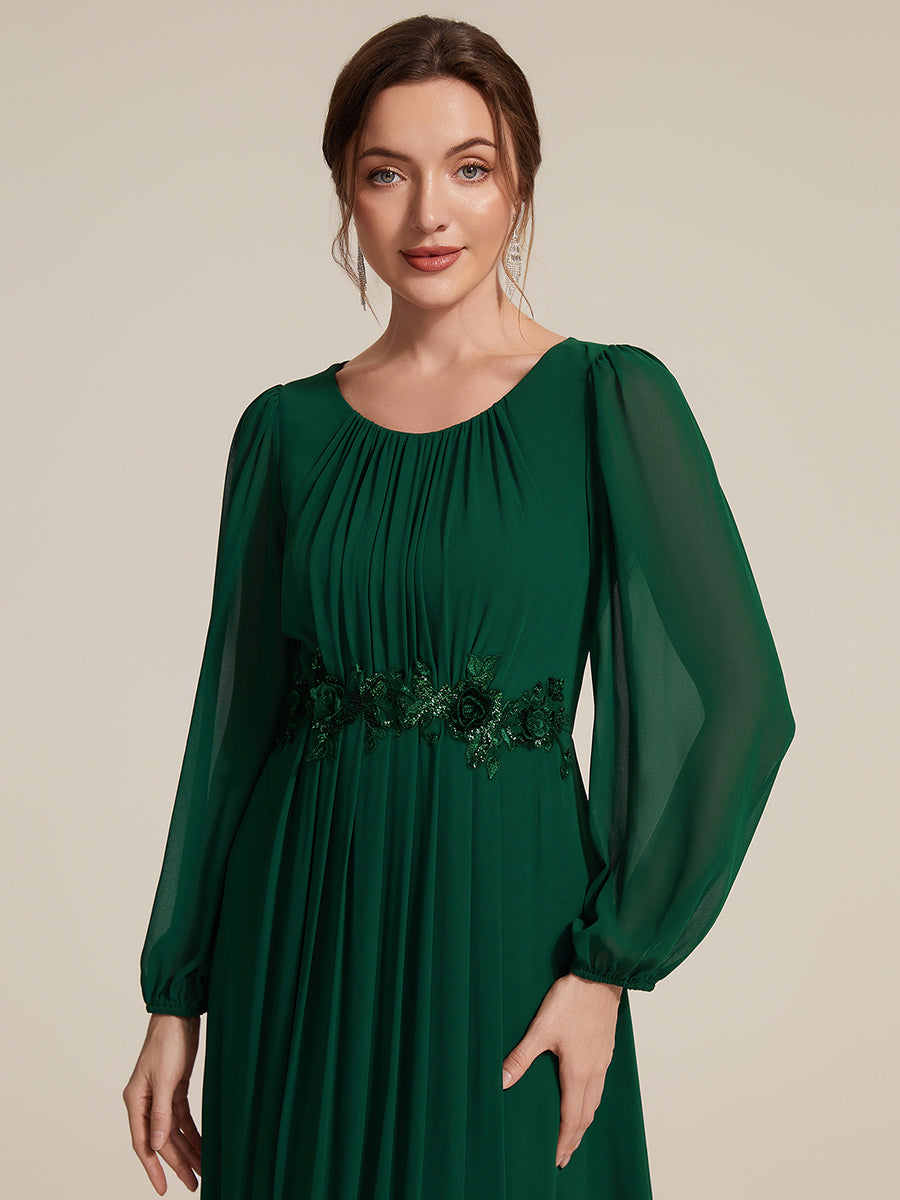 Color=Dark Green | Chiffon Puff Sleeve A-Line Evening Dress-Dark Green 5