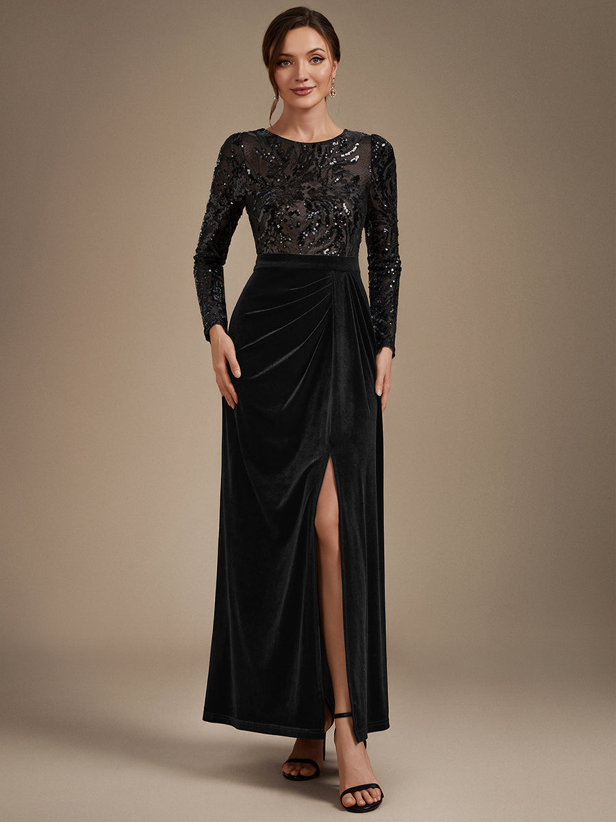 Factory Design Plus Size Velvet Long Sleeve Round Neck Sheath Sequin Evening Dresses - EE02837BK-R.jpg