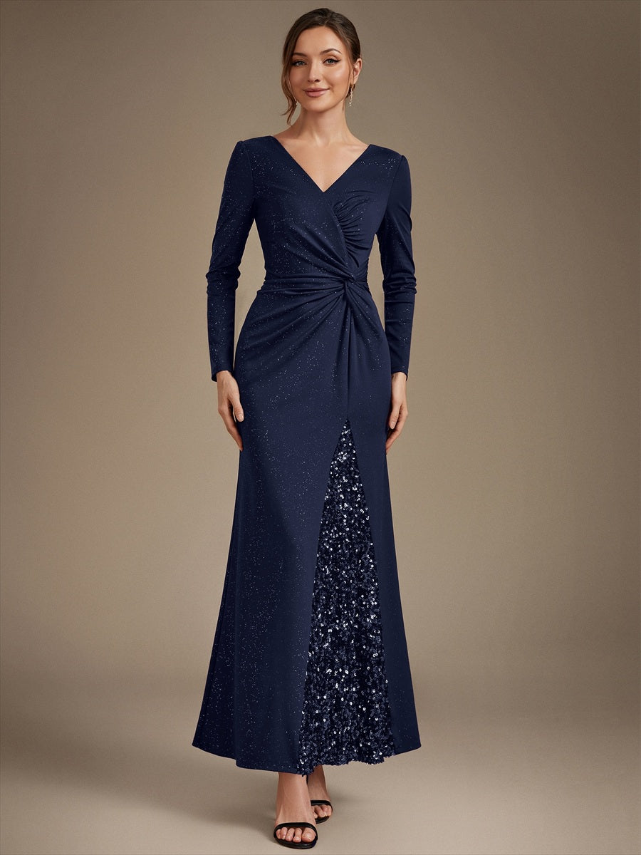 Bulk Order Plus Size Long Sleeve Jersey V-Neck Bodycon Sequined Evening Dresses - EE02857NB-R.jpg