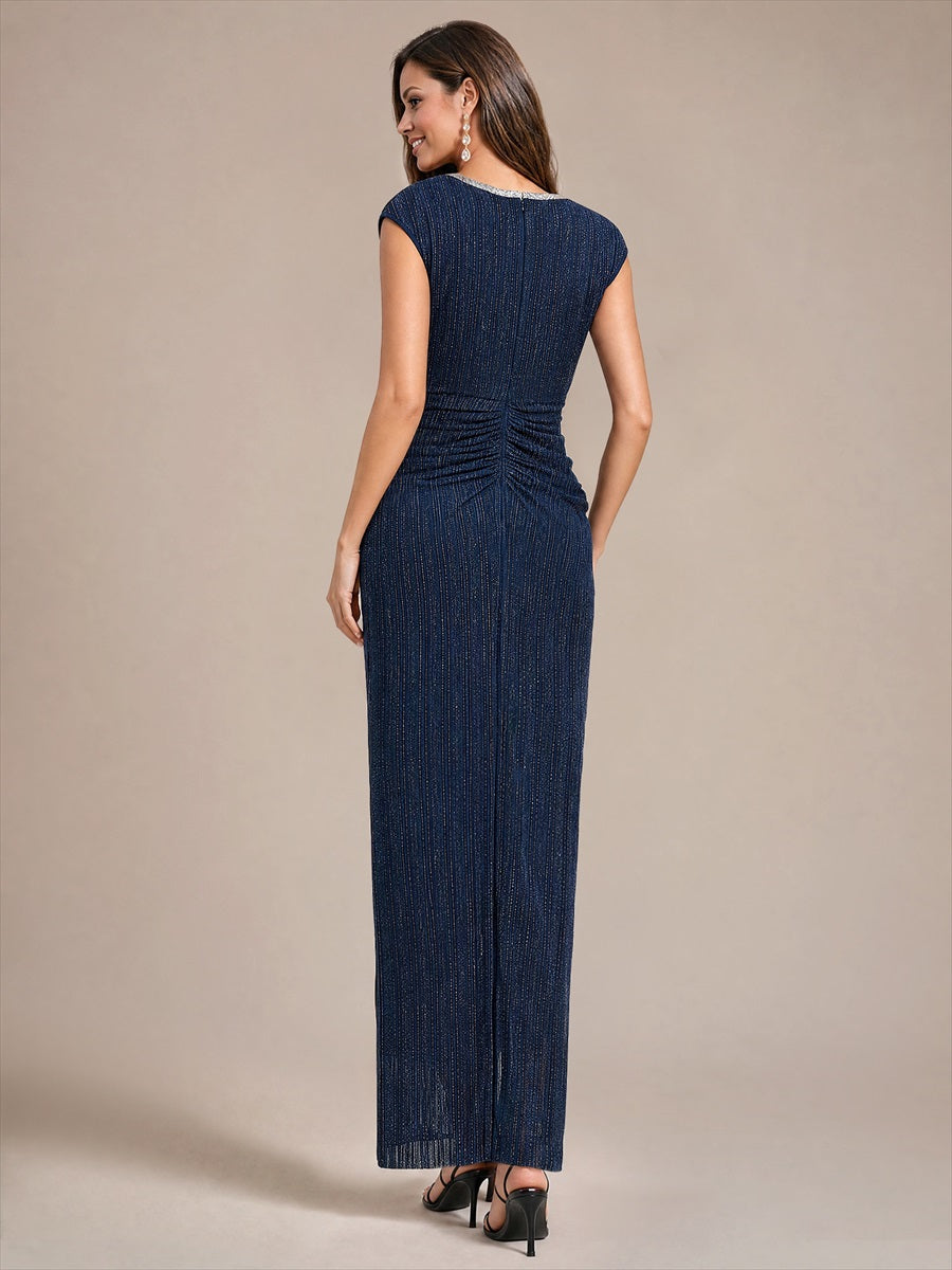 EE02870NB | Tulle Cap Sleeve Bodycon Evening Dress