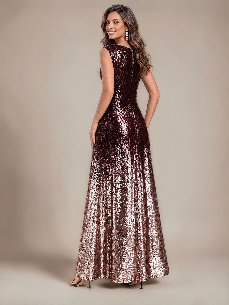 Color=Dark Purple Lavender|B2B-Exclusive Sequins V-Neck Sleeveless Evening Dresses-Dark Purple Lavender 2