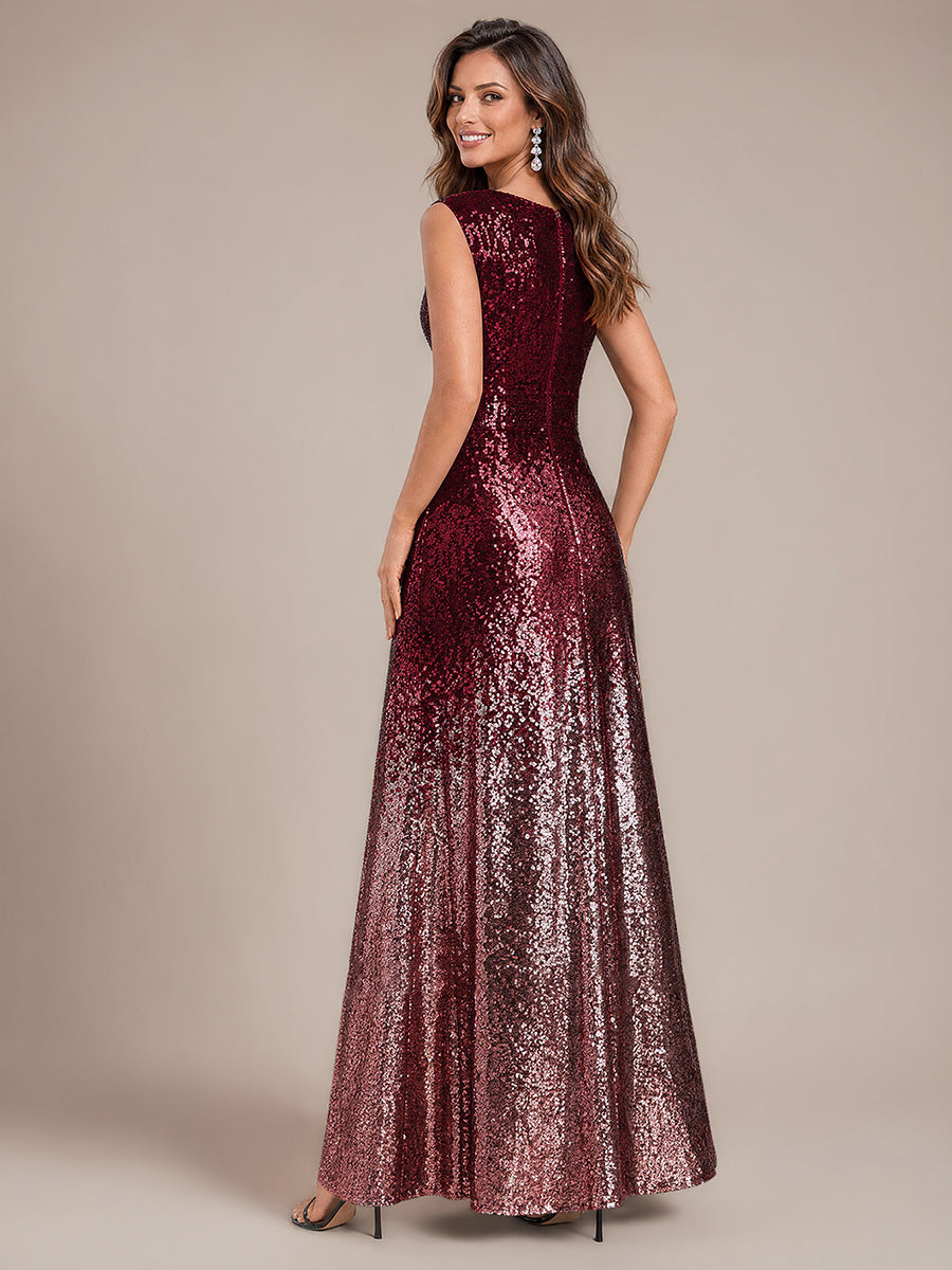 Color=Burgundy Pink|B2B-Exclusive Sequins V-Neck Sleeveless Evening Dresses-Burgundy Pink 2