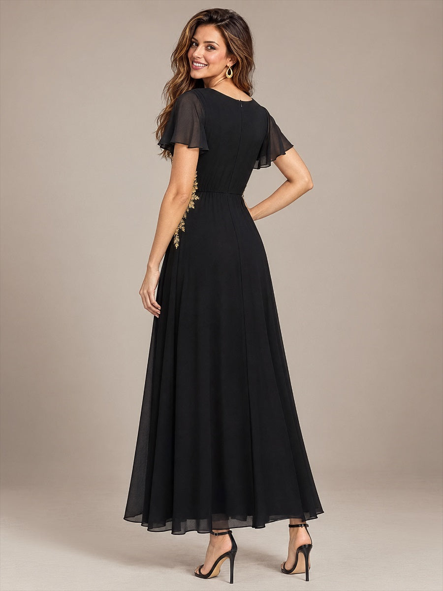 Color=Black|Wholesale Pricing Chiffon V-Neck Evening Dresses-Black 2