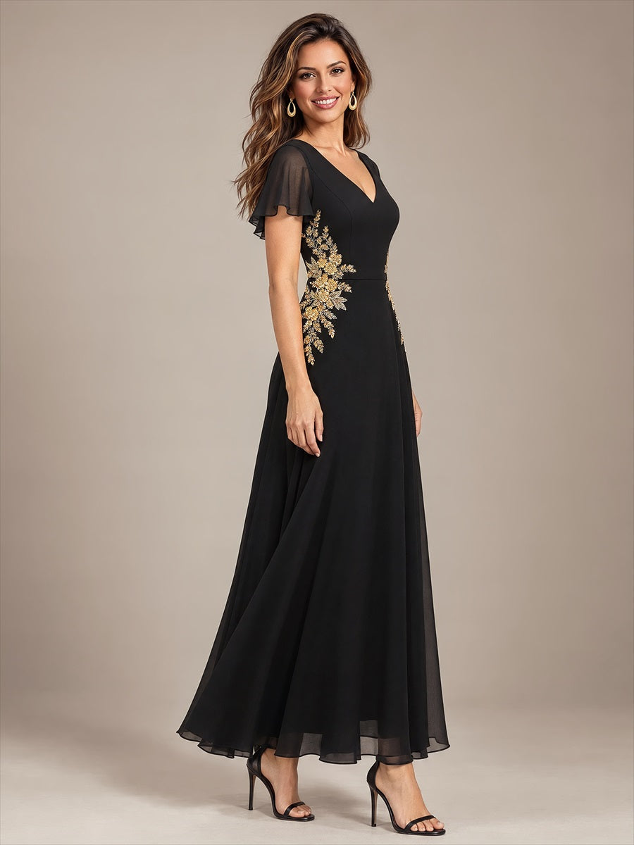 Color=Black|Wholesale Pricing Chiffon V-Neck Evening Dresses-Black 3