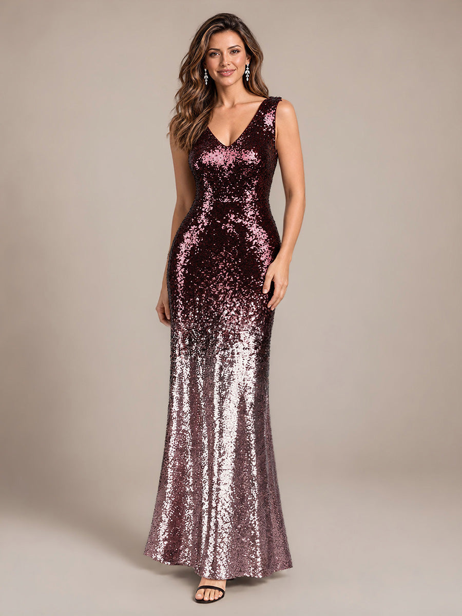 Color=Dark Purple Lavender|Wholesale Sequins V-Neck Sleeveless Mermaid Evening Dresses-Dark Purple Lavender