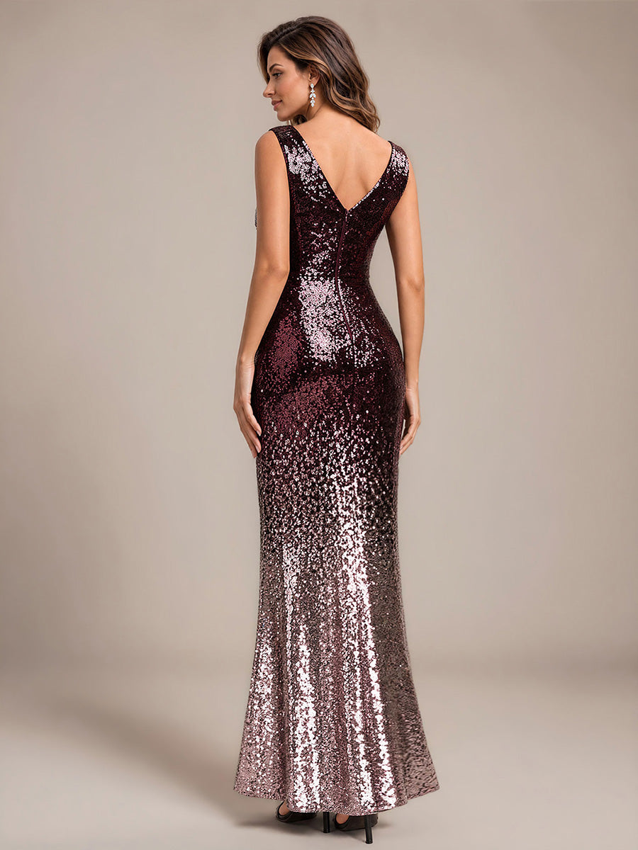Color=Dark Purple Lavender|Wholesale Sequins V-Neck Sleeveless Mermaid Evening Dresses-Dark Purple Lavender 2