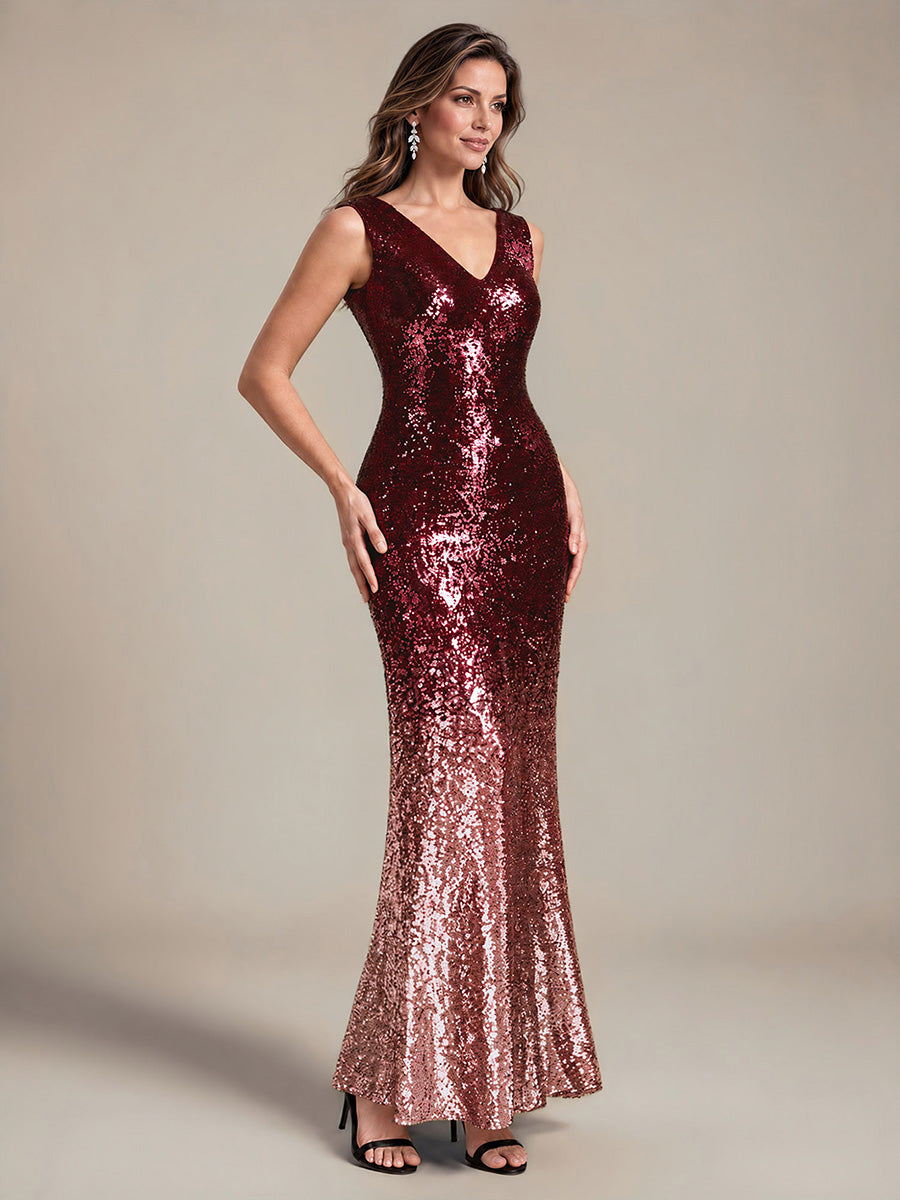 Color=Burgundy Pink|Wholesale Sequins V-Neck Sleeveless Mermaid Evening Dresses-Burgundy Pink 3