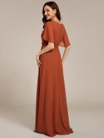 Color=Burnt Orange | Short Sleeves Pleated Applique A-Line Floor-Length Formal Evening Dress - EE02968-Burnt Orange 3