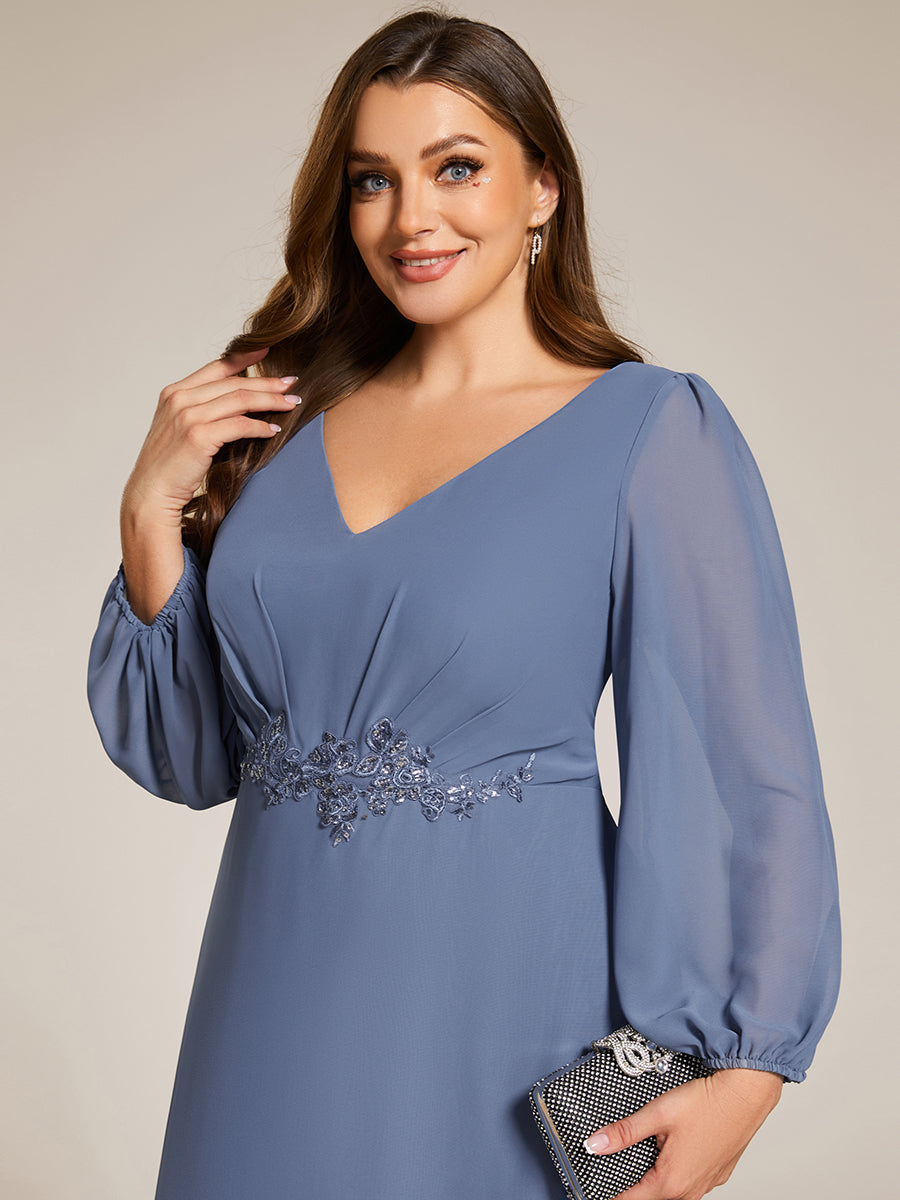Color=Dusty Blue | Elegant Plus Size Applique Empire Waist Nine-Length Chiffon Evening Dresses with Regular fold stream Asymmetrical Hem-Dusty Blue 15
