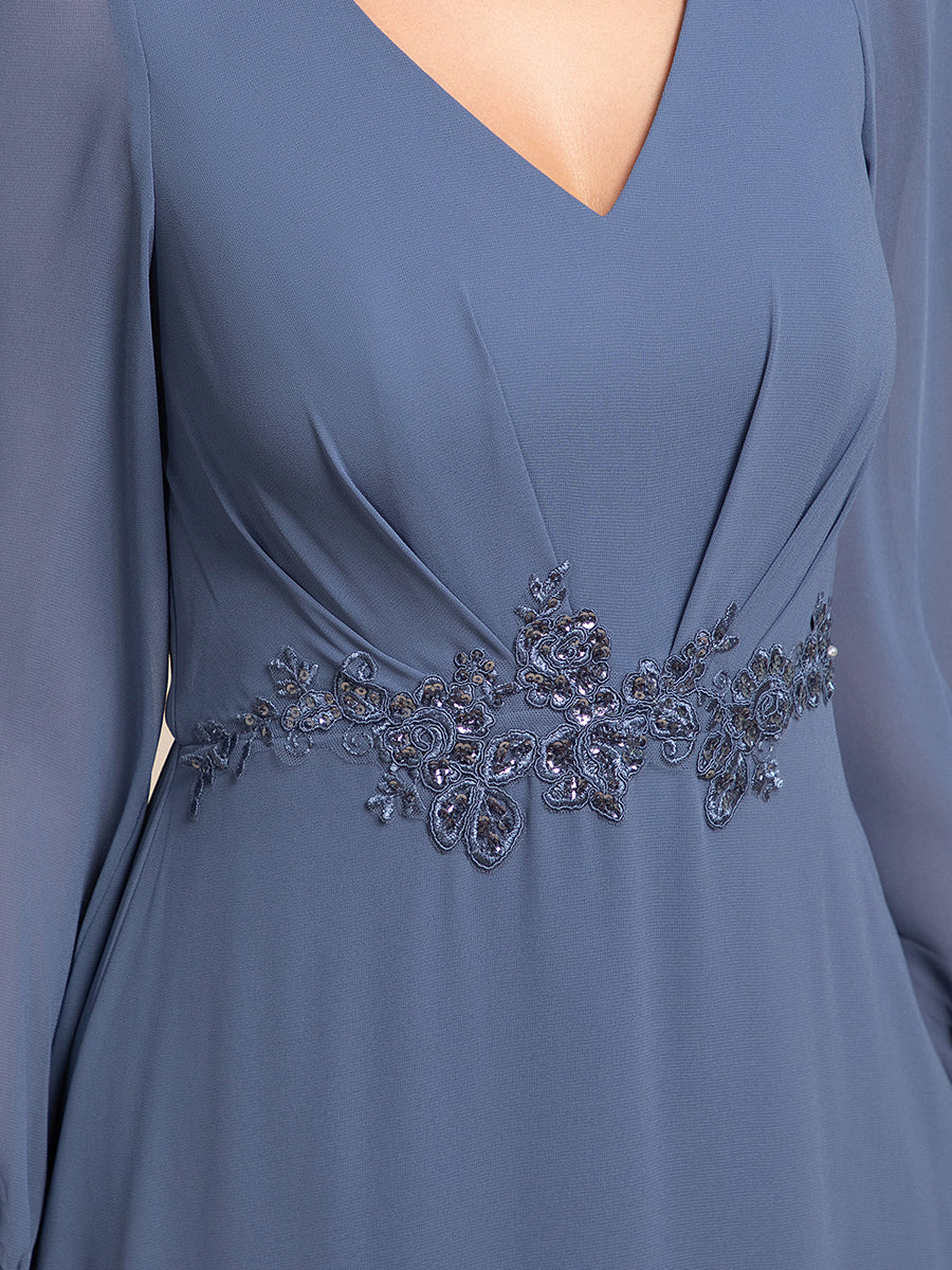 Color=Dusty Blue | Elegant Applique Empire Waist Nine-Length Chiffon Evening Dresses with Regular fold stream Asymmetrical Hem-Dusty Blue 16