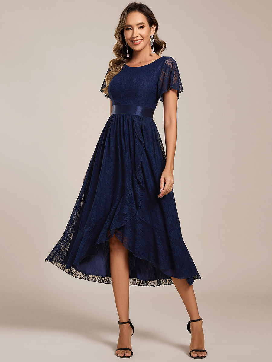 Color=Navy Blue | Asymmetrical Hem Evening Dresses with Embroidery Decoration-Navy Blue 11