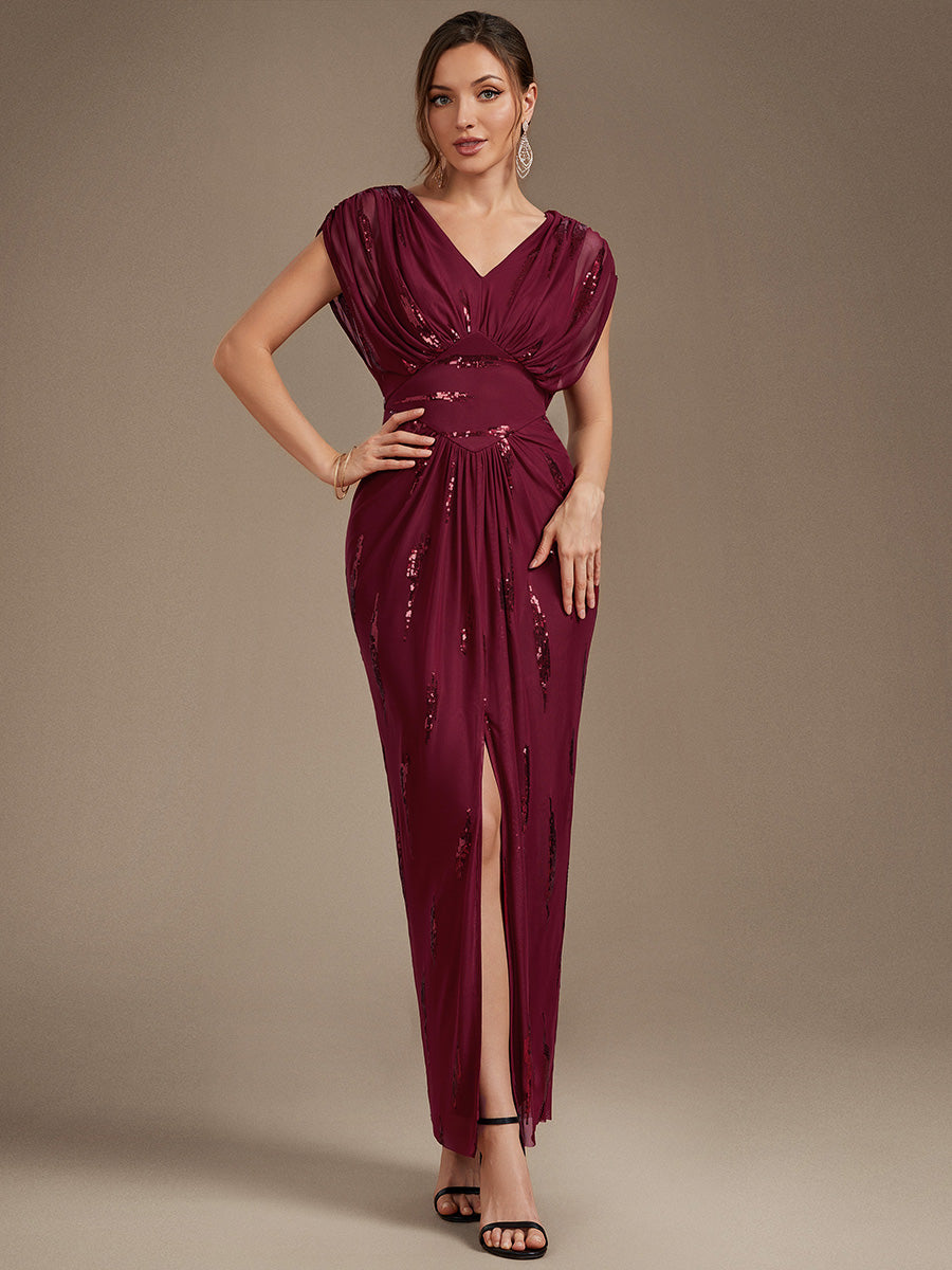 One Stop Shop Plus Size Short Sleeve Tulle V-Neck Bodycon Sequin Evening Dresses - EE04791BD-R.jpg