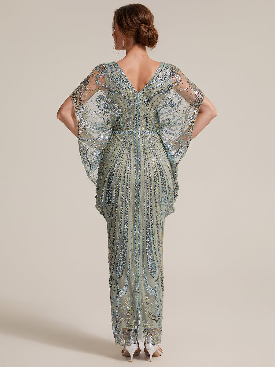 Industrial Use Plus Size Short Sleeve Tulle Sheath Round Neck Slit Evening Dresses - EE07601MG-R2.jpg