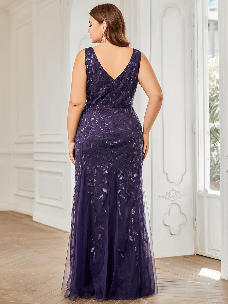 Color=Dark Purple | Commercial Wholesale Strapless Deep V-Neck Sequin Fishtail Maxi Evening Dresses-Dark Purple 27