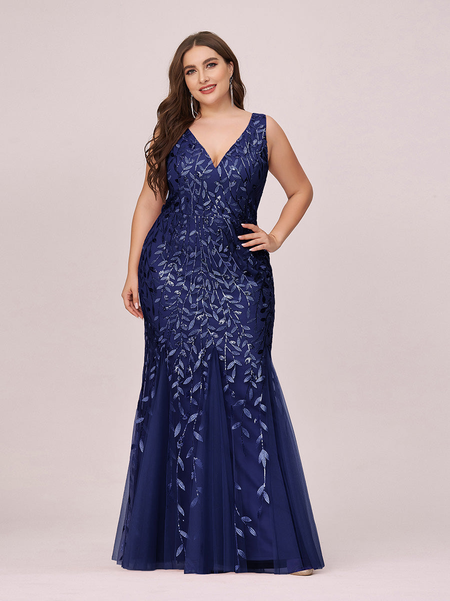 Color=Navy Blue | Commercial Wholesale Strapless Deep V-Neck Sequin Fishtail Maxi Evening Dresses-Navy Blue 49