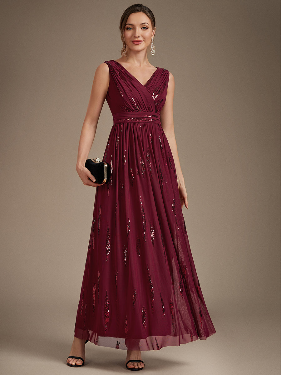 Color=Burgundy | Sequin Draped Sleeveless Maxi Evening Dress Wholesale-Burgundy 4