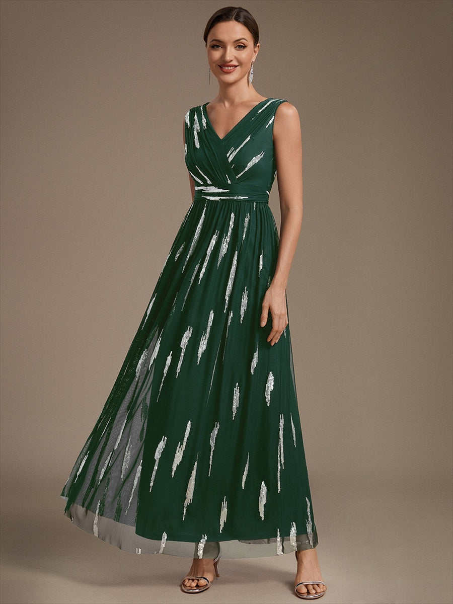 Color=Dark Green | Sequin Draped Sleeveless Maxi Evening Dress Wholesale-Dark Green 1