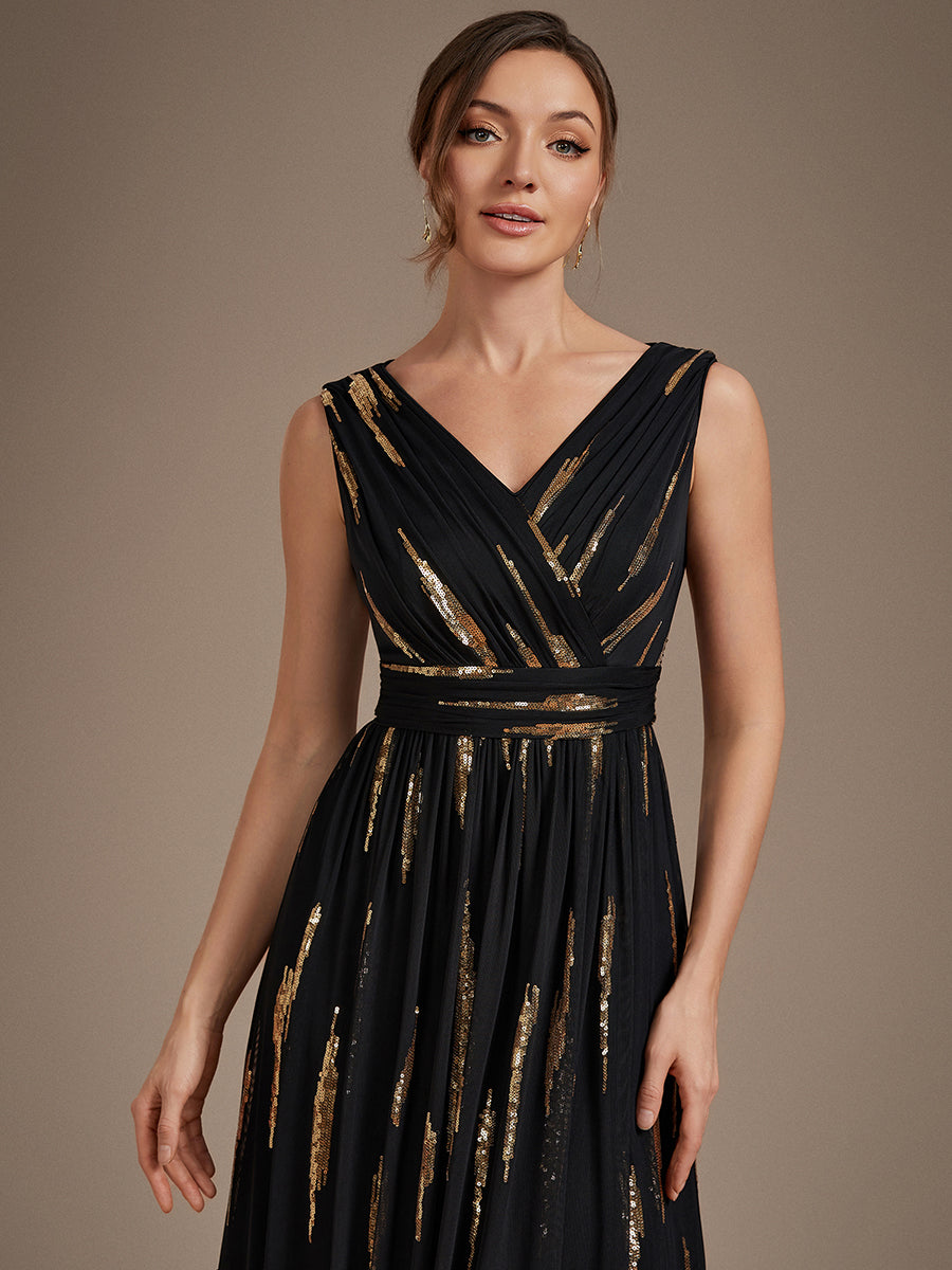Color=Black Gold | Sequin Draped Sleeveless Maxi Evening Dress Wholesale-Black Gold 5