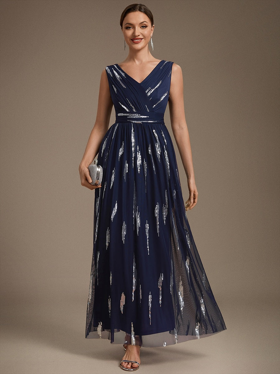 Color=Navy Blue | Sequin Draped Sleeveless Maxi Evening Dress Wholesale-Navy Blue 4