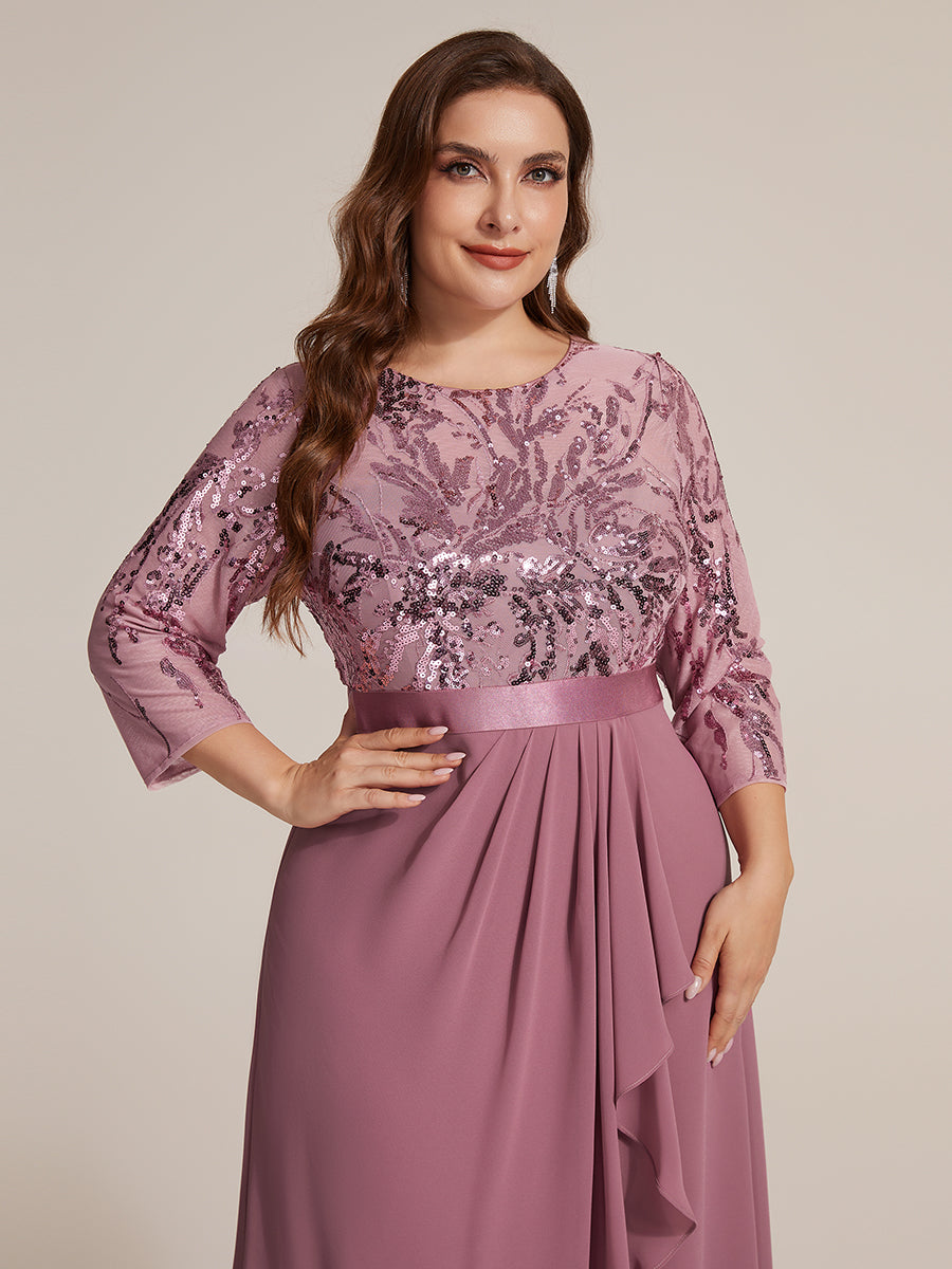Color=Purple Orchid | Volume Discounts Three-Quarter Sleeve Ruffled Asymmetrical High-Low Evening Dresses-Purple Orchid 28