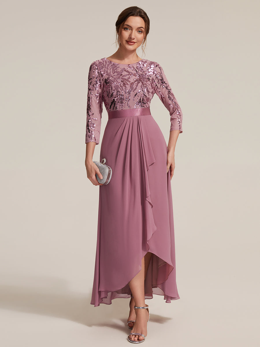 Color=Purple Orchid | Volume Discounts Three-Quarter Sleeve Ruffled Asymmetrical High-Low Evening Dresses-Purple Orchid 21