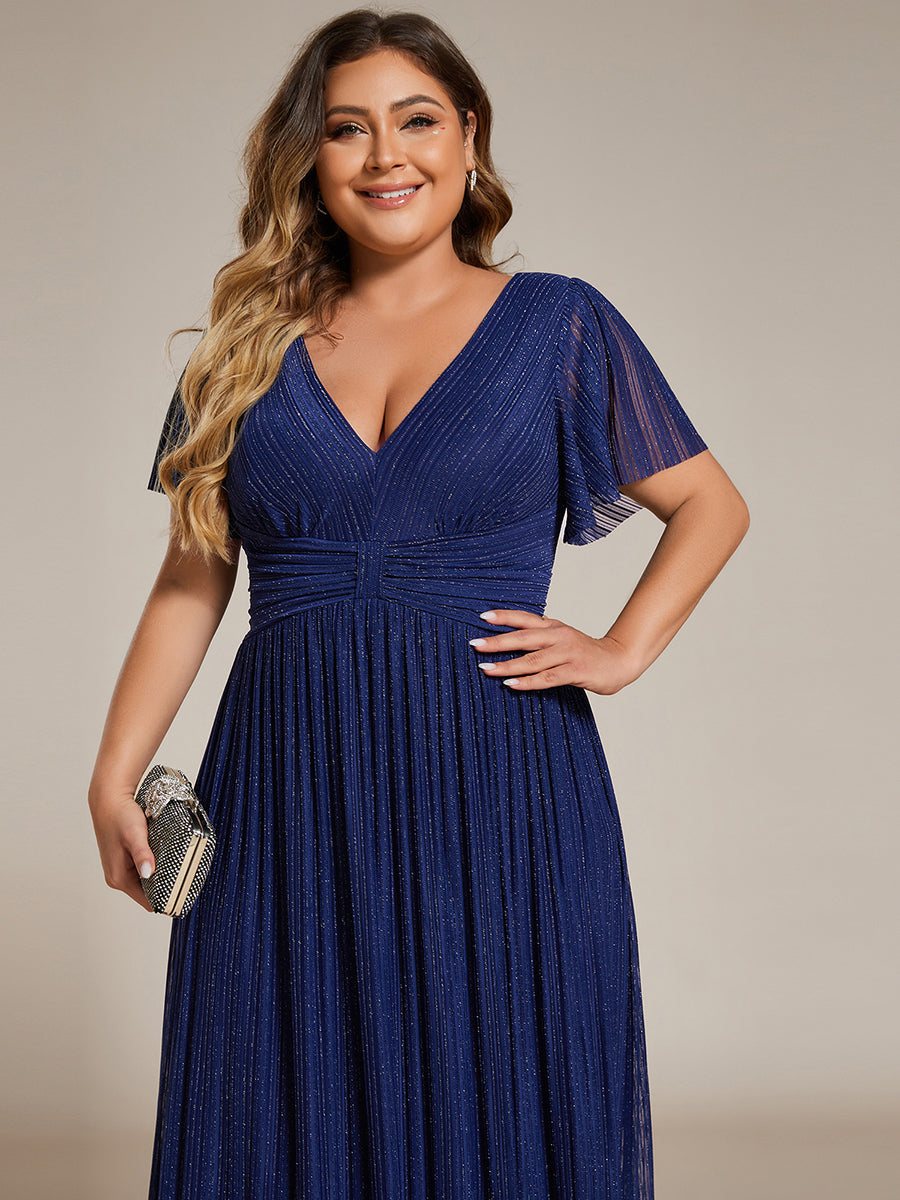 Color=Navy Blue | Bulk Order Short Sleeve Ruffle V-Neck High Stretch A-Line Floor Length Evening Dresses-Navy Blue 28