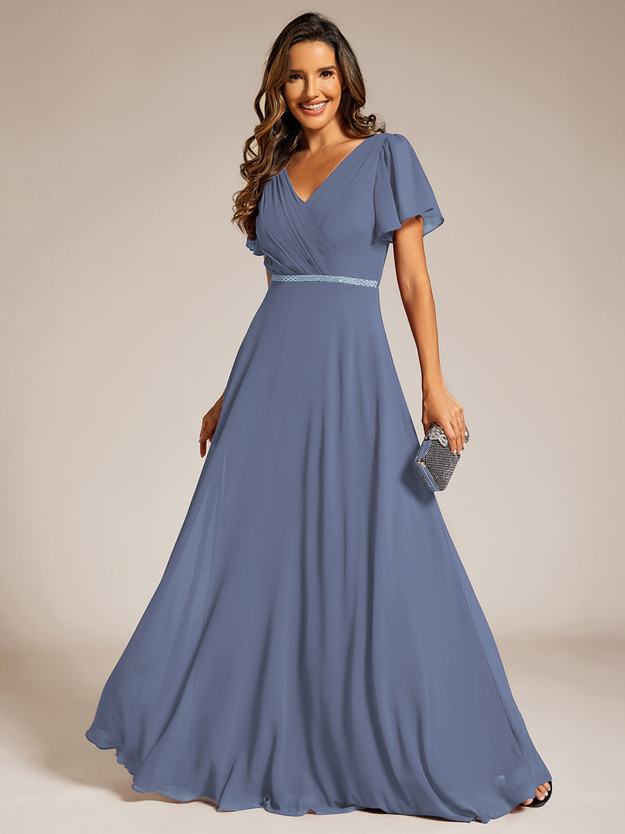 Elegant Midi Length Ruffles Sleeves Chiffon Dresses Empire Waist Eveni Elegant Midi Length Ruffles Sleeves Chiffon Dresses Empire Waist Eveni