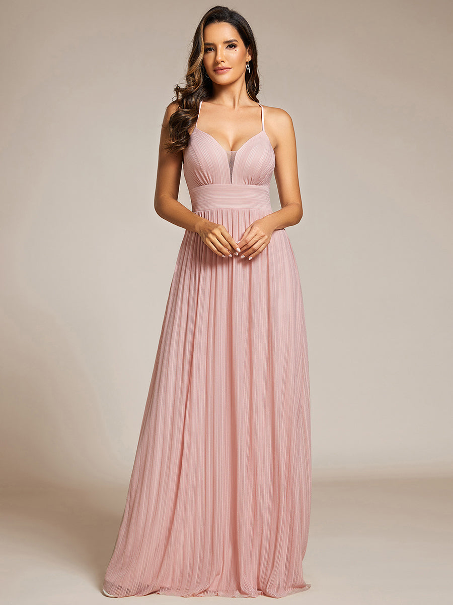 Color=Pink | Sparkle Sleeveless Backless Cross Strap Wholesale Formal Evening Dress-Pink