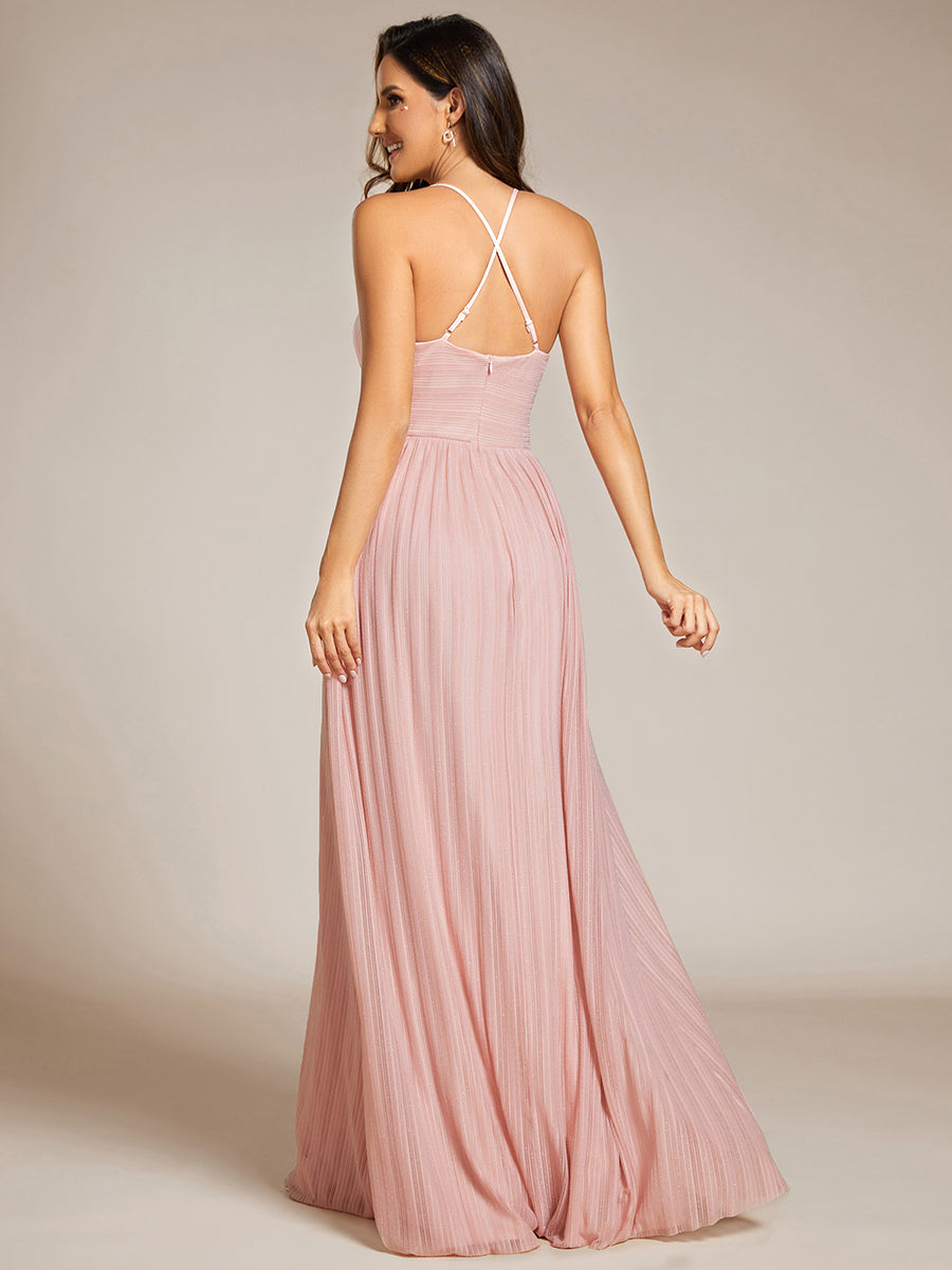 Color=Pink | Sparkle Sleeveless Backless Cross Strap Wholesale Formal Evening Dress-Pink