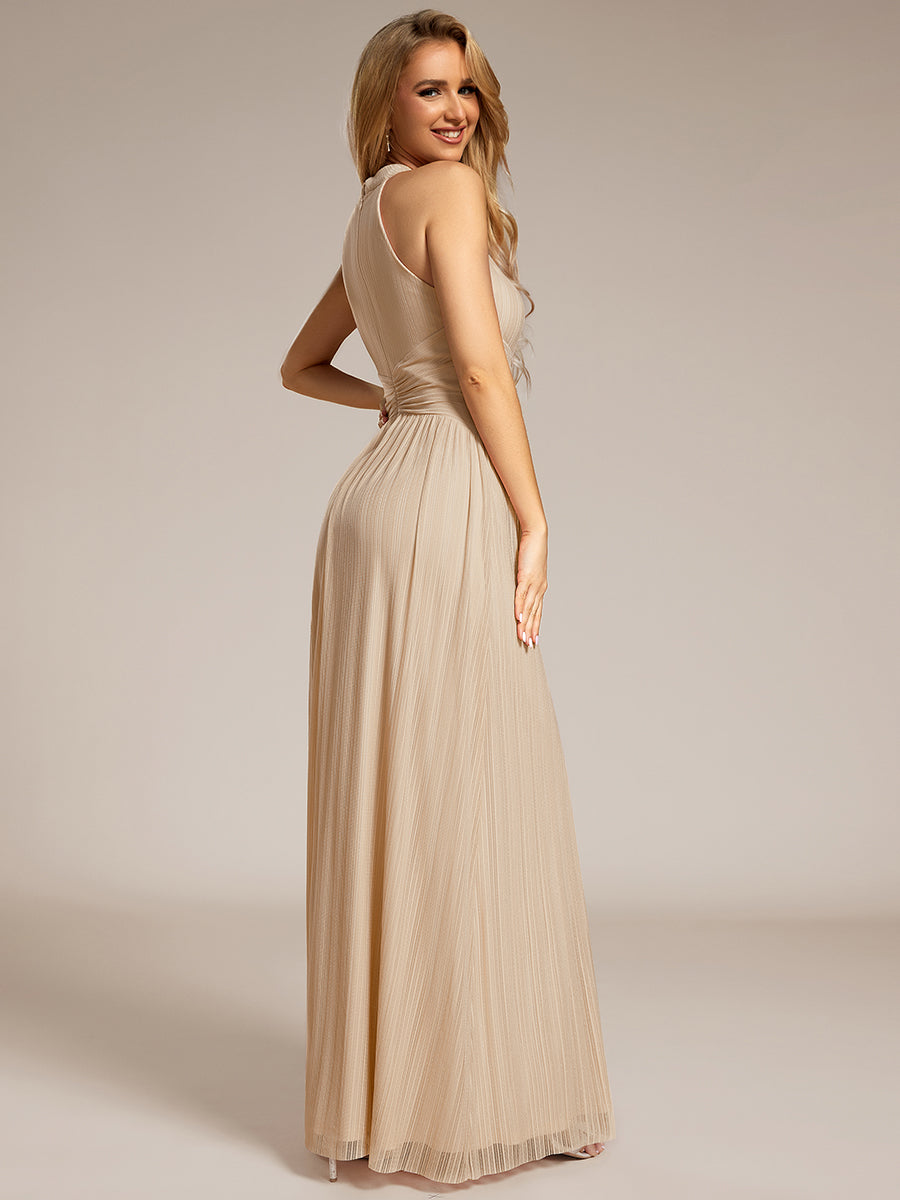 Color=champagne | Glittery Halter Neck Pleated Formal Wholesale Evening Dress-champagne 12