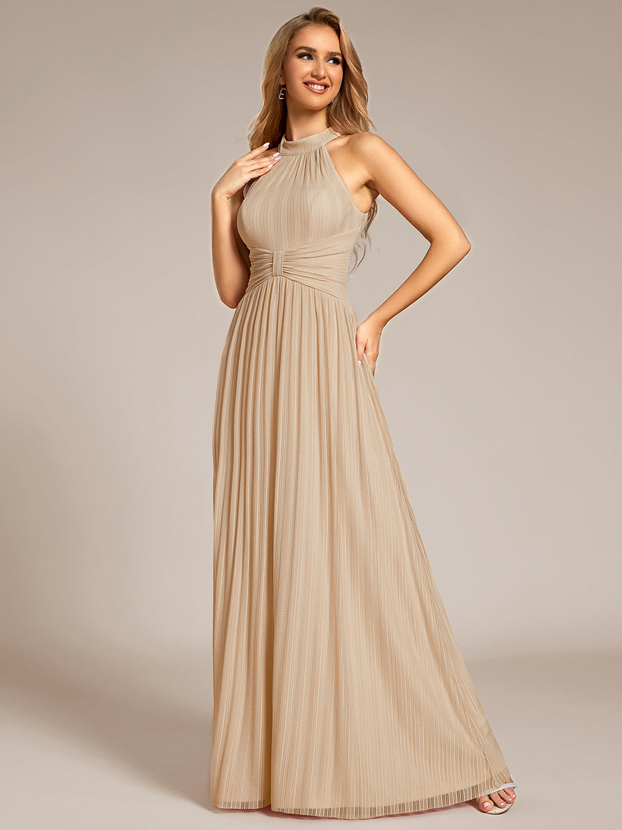 Color=champagne | Glittery Halter Neck Pleated Formal Wholesale Evening Dress-champagne 14