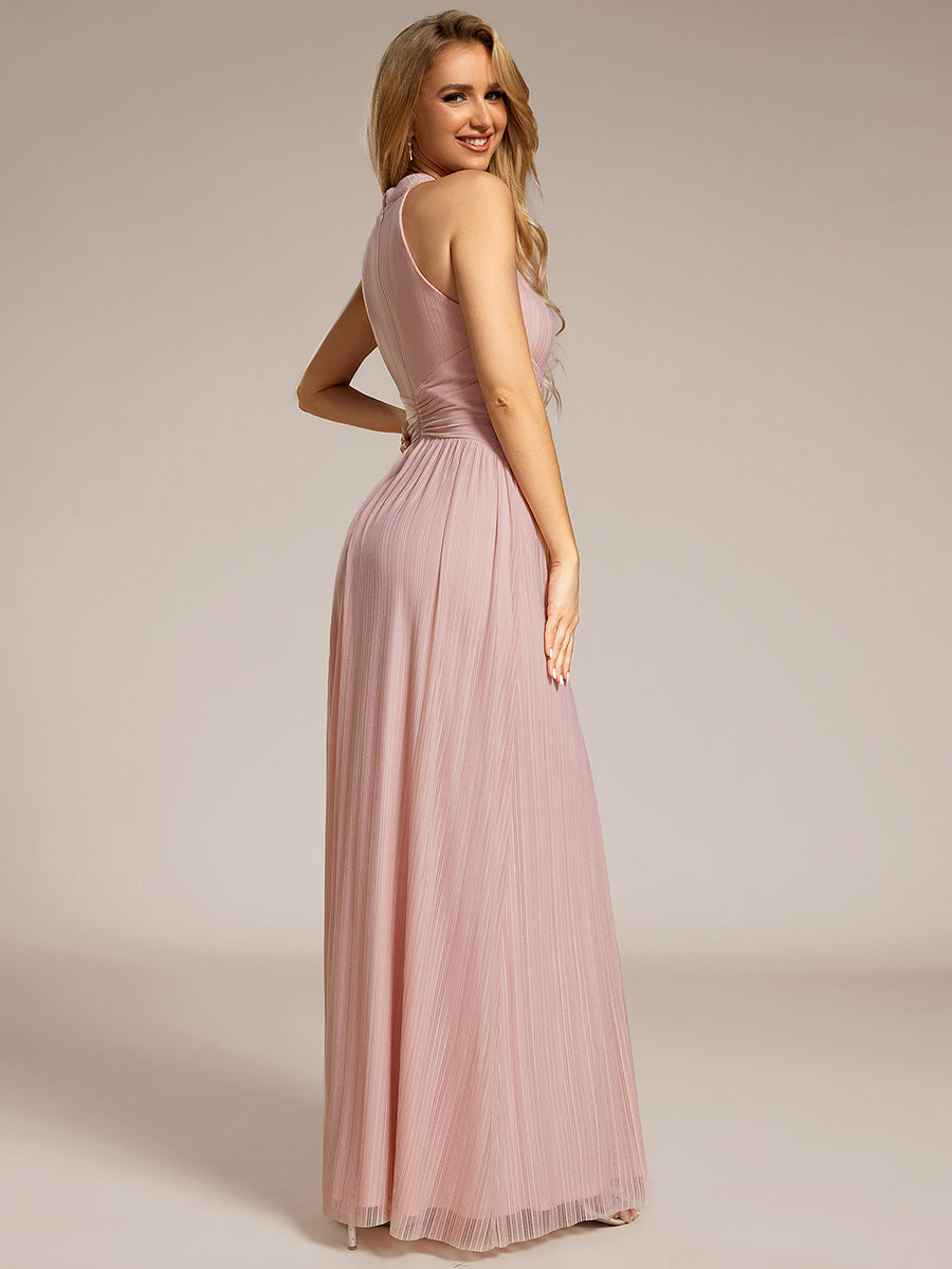 Color=Pink | Glittery Halter Neck Pleated Formal Wholesale Evening Dress-Pink 27