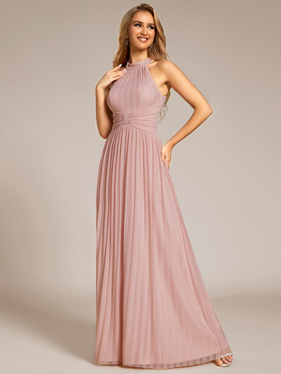 Color=Pink | Glittery Halter Neck Pleated Formal Wholesale Evening Dress-Pink 29