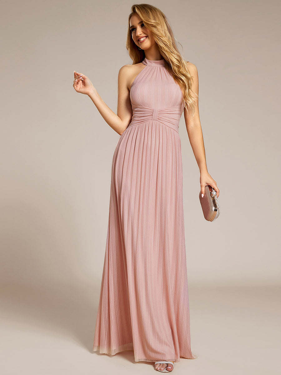 Color=Pink | Glittery Halter Neck Pleated Formal Wholesale Evening Dress-Pink 30