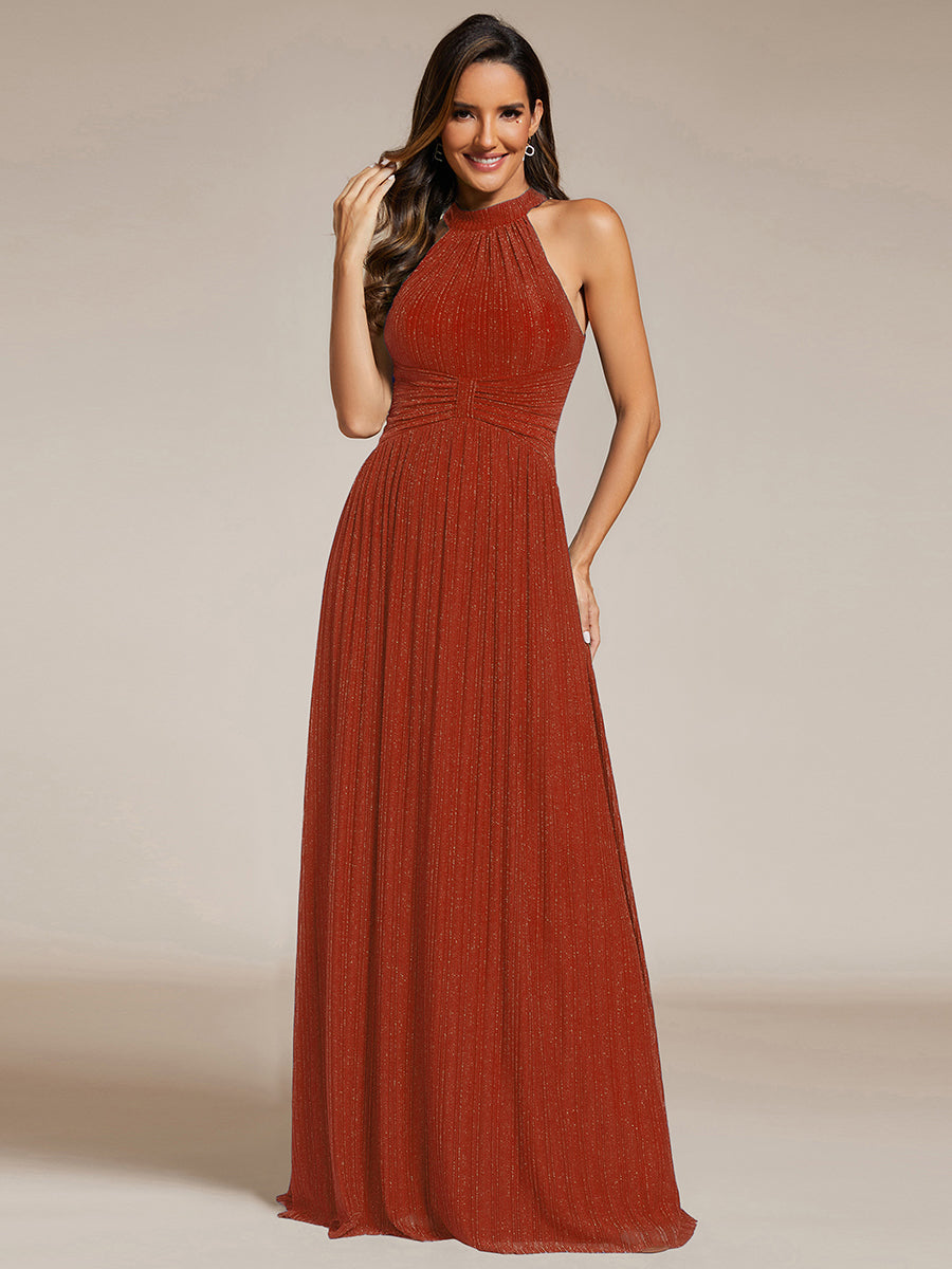 Color=Burnt Orange | Wholesale Pricing Strapless Halter Neck High Stretch A-Line Floor Length Evening Dresses-Burnt Orange 14