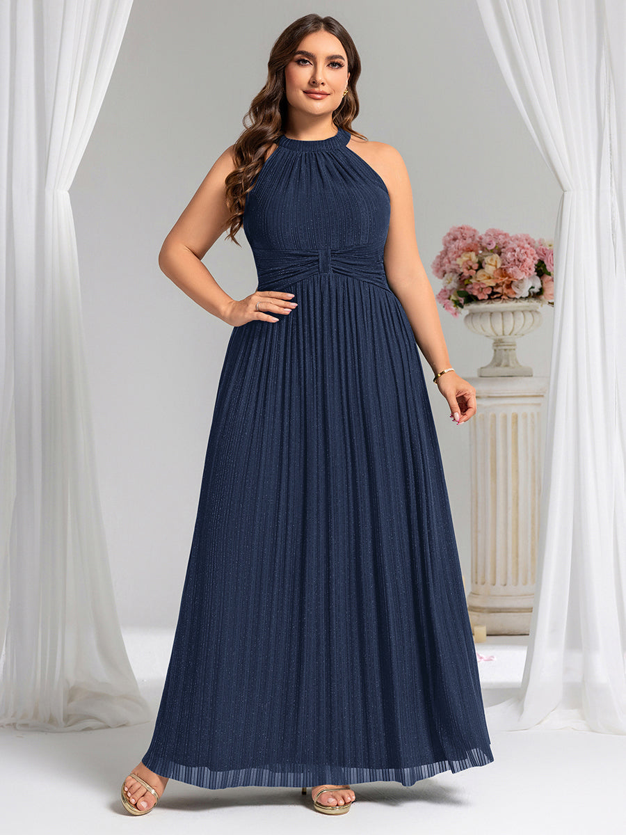Color=Navy Blue | Wholesale Pricing Strapless Halter Neck High Stretch A-Line Floor Length Evening Dresses-Navy Blue 36