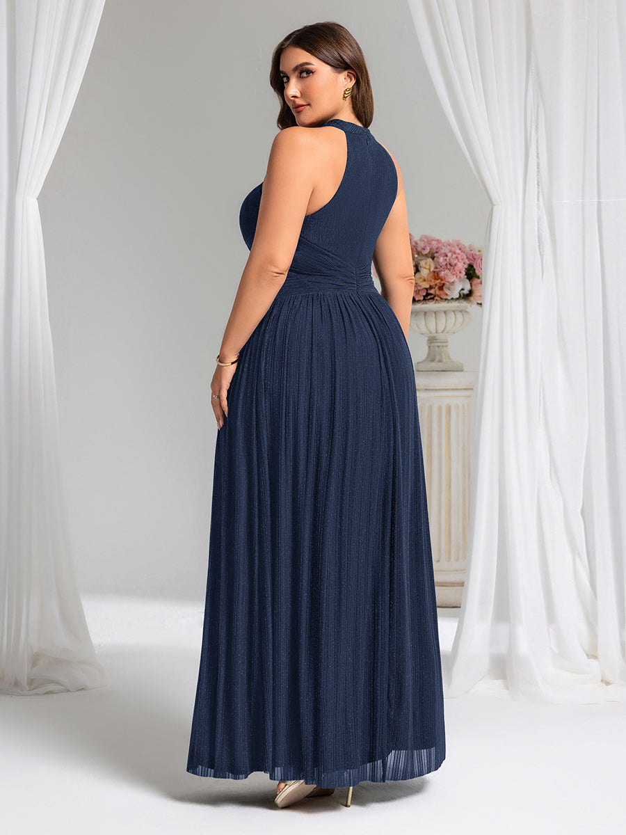 Color=Navy Blue | Wholesale Pricing Strapless Halter Neck High Stretch A-Line Floor Length Evening Dresses-Navy Blue 37