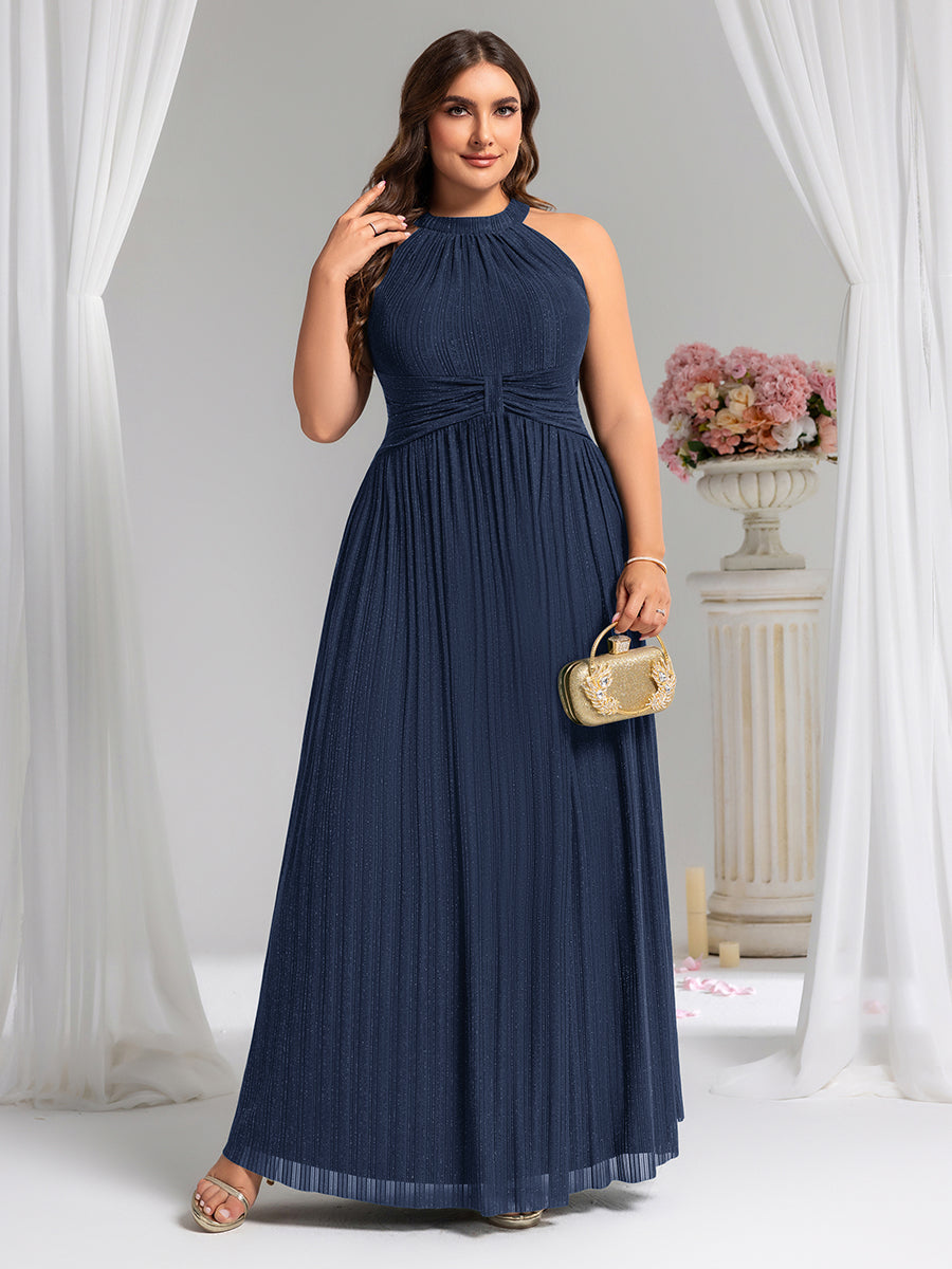 Color=Navy Blue | Wholesale Pricing Strapless Halter Neck High Stretch A-Line Floor Length Evening Dresses-Navy Blue 40