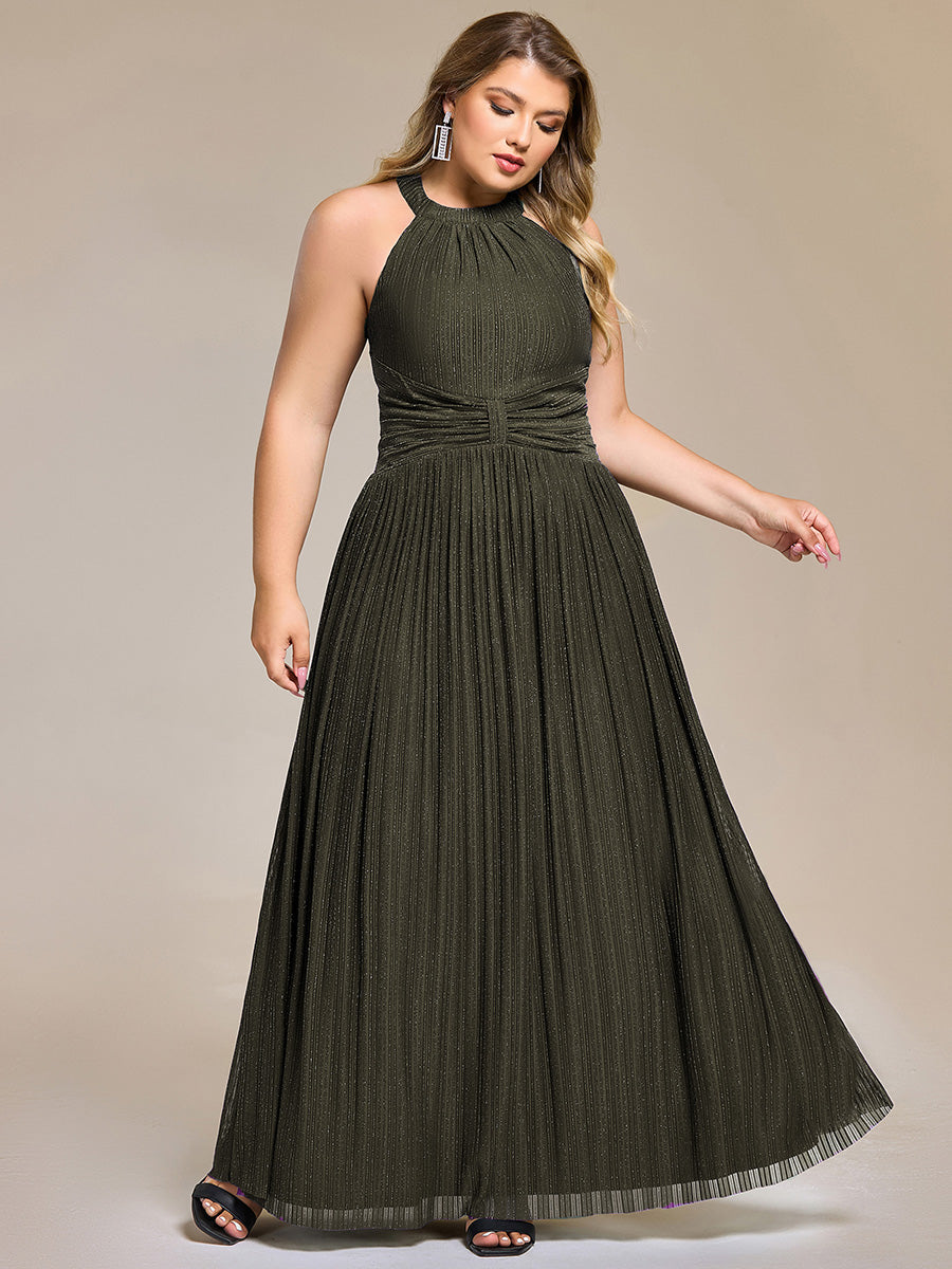 Color=Olive Green | Wholesale Pricing Strapless Halter Neck High Stretch A-Line Floor Length Evening Dresses-Olive Green 56