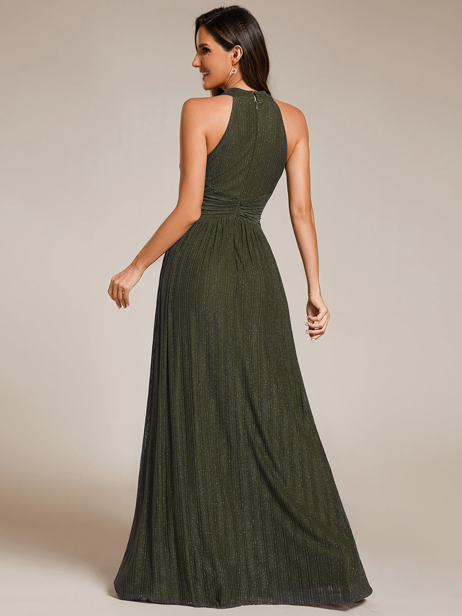 Color=Olive Green | Wholesale Pricing Strapless Halter Neck High Stretch A-Line Floor Length Evening Dresses-Olive Green 52