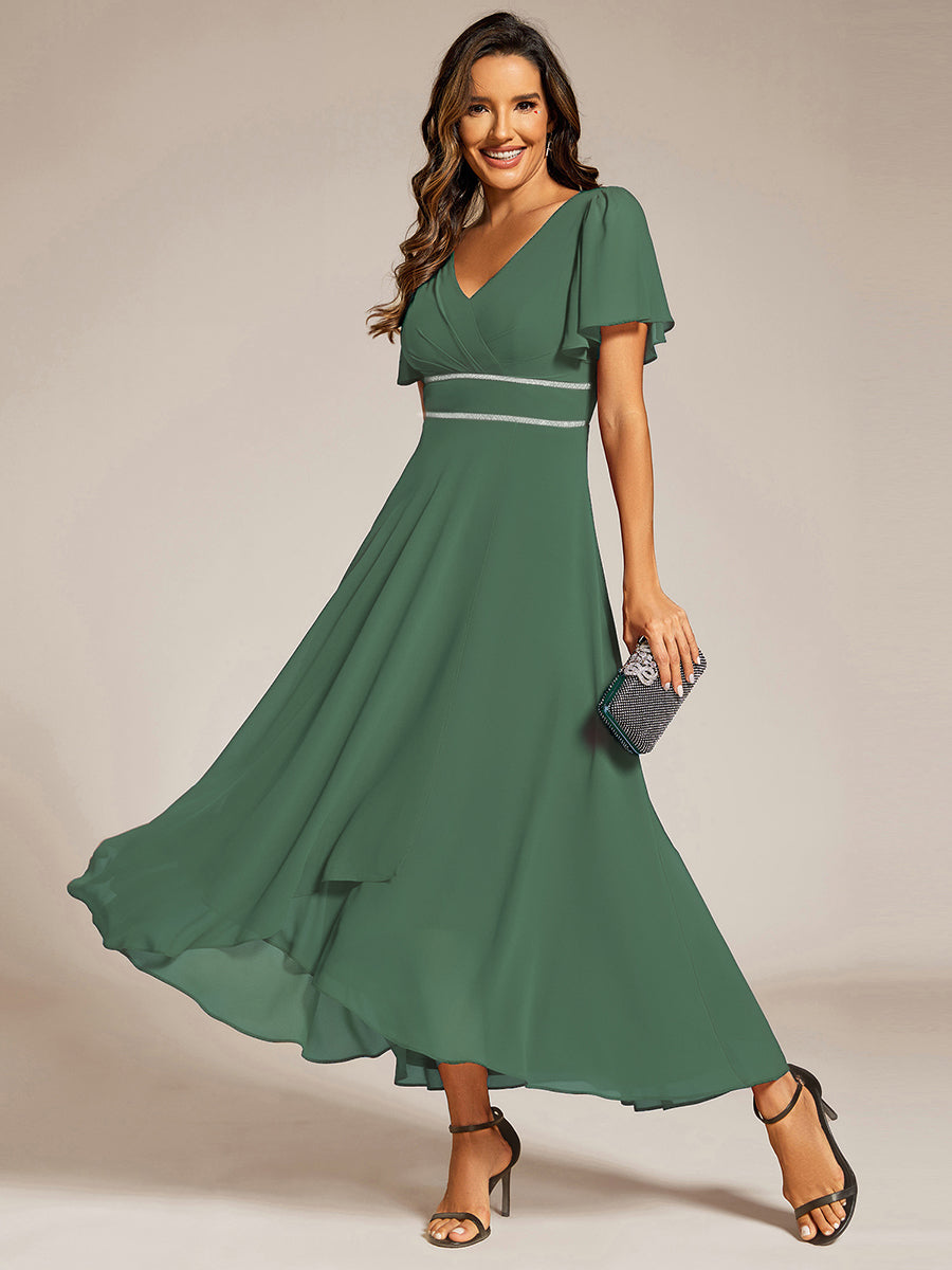 Color=Eucalyptus | Elegant Asymmetrical A-Line Skirt Nine-Length Chiffon Dresses with Ruffles Sleeves - EE41988-Eucalyptus 1
