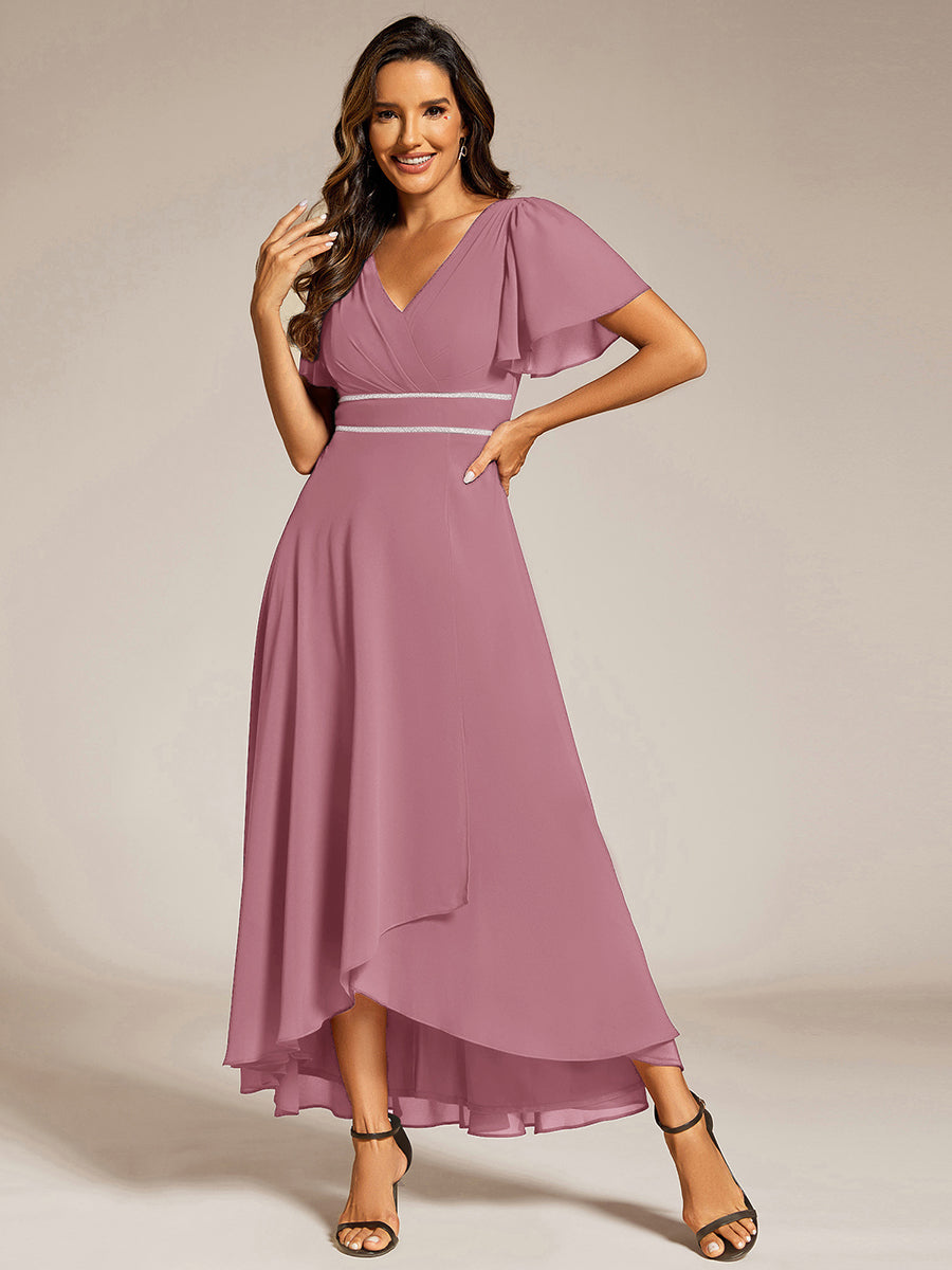 Color=Purple Orchid | Elegant Asymmetrical A-Line Skirt Nine-Length Chiffon Dresses with Ruffles Sleeves - EE41988-Purple Orchid 4